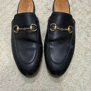 Gucci Black Leather Slip-On Loafers with Gold Detail